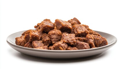 Fototapeta premium Plate of dry pet food isolated on white background