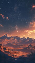 Mountain Range Silhouetted Against a Starry Sky