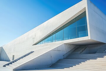 Fototapeta premium A Modern Architectural Masterpiece: Concrete, Glass, and a Skyward Gaze