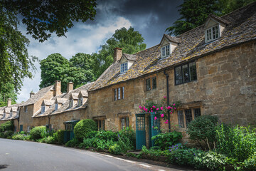 Charming stone cottages on village road