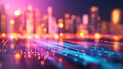 Obraz premium AI-driven energy grid, holographic power flow, futuristic city lights