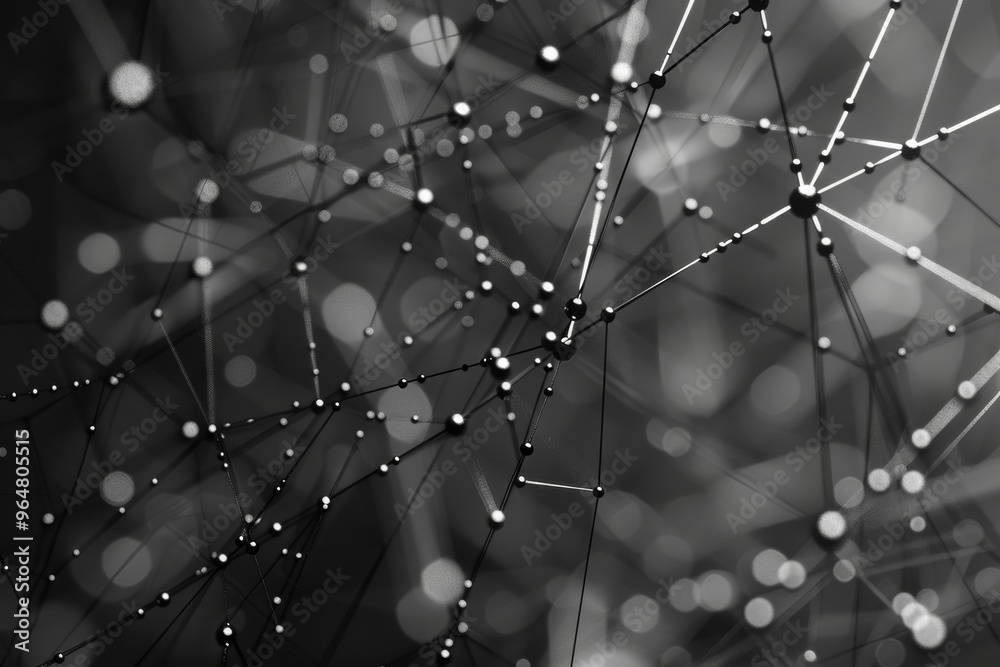Poster an intricate web of interconnected nodes is showcased in black and white, emphasizing the complexity