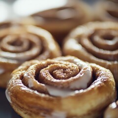 Fototapeta premium Freshly baked cinnamon rolls on a cooling rack in a cozy kitchen