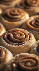 Fototapeta premium Freshly baked cinnamon rolls ready for enjoyment in a cozy kitchen