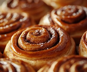 Fototapeta premium Freshly baked cinnamon rolls arranged in a warm kitchen setting