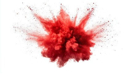 Red powder explosion on white background