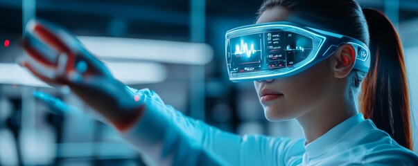 Futuristic sports trainer, holographic workout guidance, digital fitness studio