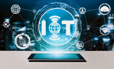 Internet of Things and Communication Technology Concept - Modern graphic interface showing smart...