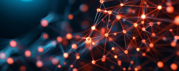 Obraz premium Quantum entanglement visualization, glowing particle connections, abstract dark background