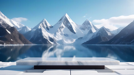 majestic marble platform set icy landscape complete mountains product display inspired chinese artistry