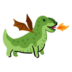 Young magic dragon. Bright mythical beast vector illustration isolated. Medieval monster