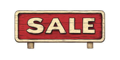 Rustic Wooden "Sale" Sign with Distressed Paint and White Letters on Red Background
