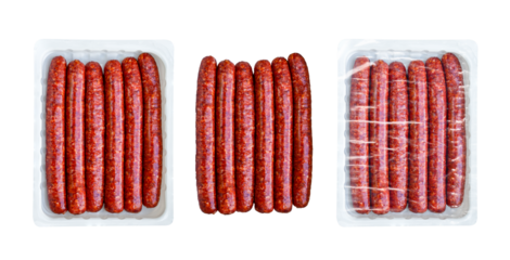 Merguez sausages in plastic box mockup isolated on white background