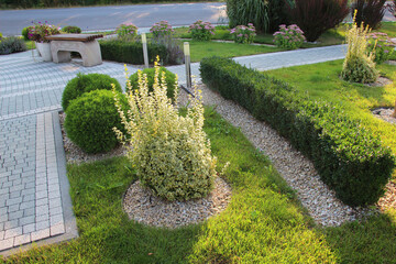 Obraz premium Design of landscaping in the garden, park, square, recreation area