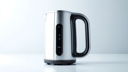 A high-tech electric kettle with a sleek, ergonomic design and a digital temperature display, centered on a pristine white backdrop. 