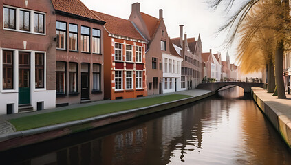 Obraz premium row colorful houses lining canals bruges png image white background