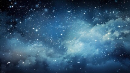 Fototapeta premium Enchanting Starry Night Sky with Glistening Stars and Soft, Fluffy Clouds Over Tranquil Horizon