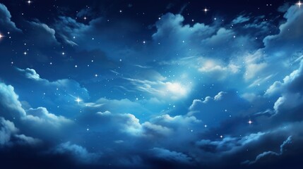 Fototapeta premium Enchanting Starry Night Sky with Glistening Stars and Soft, Fluffy Clouds Over Tranquil Horizon