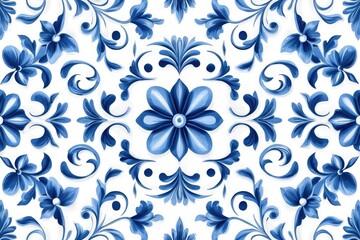 Intricate blue floral pattern with elegant swirls and shapes on a white background, perfect for decorative design projects.