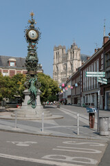 Amiens, France-August 2, 2024: Street of the City with the Amiens Cathedral in the background