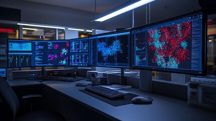 Fototapeta premium A high-tech bioinformatics lab with AI-driven analysis of genetic data and interactive models of proteins