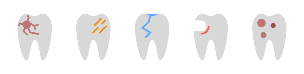 Types of Tooth Damage. Flat Vector on the background