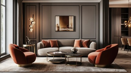 Modern Living Space with Stylish Armchairs and Cozy Design Elements