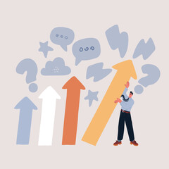 Cartoon Vector Illustration of Businessman Stabilizing an Arrow Representing Growth