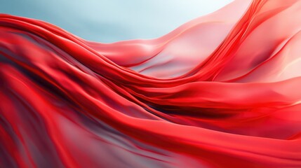 Silky Red Fabric Waves. Abstract Motion of Red Satin Cloth in White Background