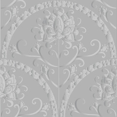 Damask style pattern, silver flower. Seamless floral pattern-385.