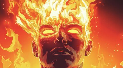 Person with fire on head