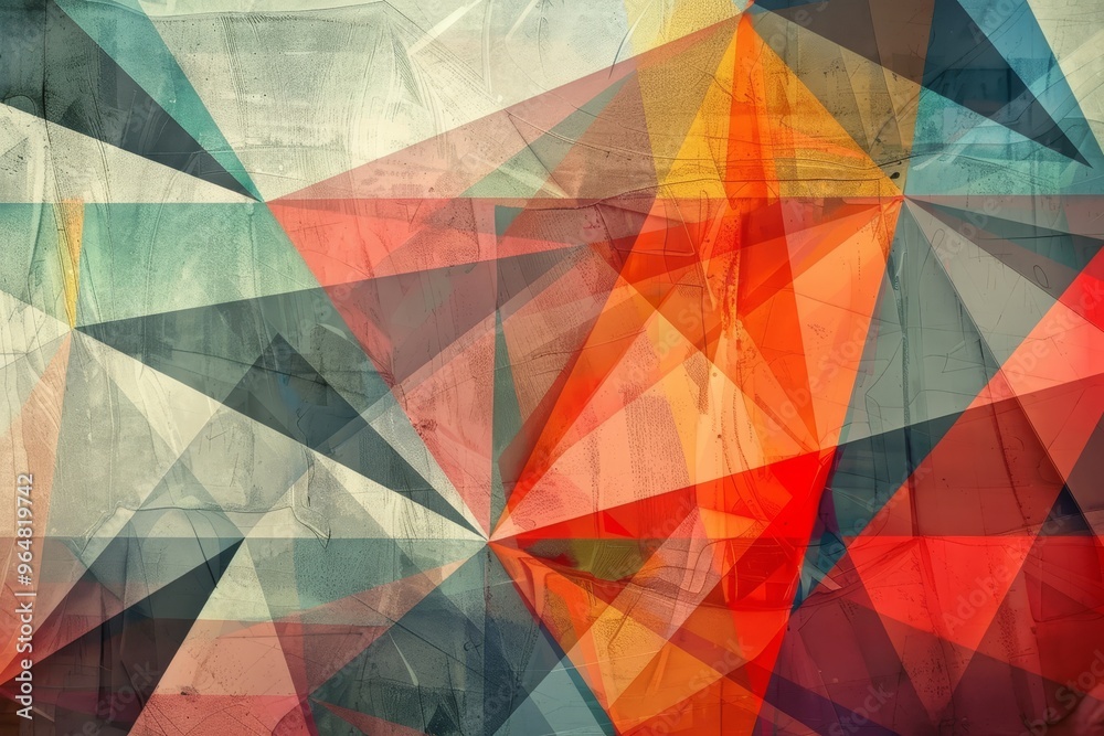 Poster this vibrant abstract design displays intersecting sharp angles and a dynamic blend of colors, creat