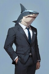Portrait of a Shark in a Business Suit, Symbolizing Ambition and Success in the Corporate World