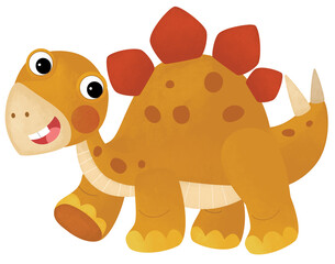 cartoon scene with happy prehistoric animal stego stegosaurus smiling and walking isolated on white background illustration for children