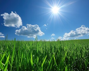 Obraz premium Harmonious Country Harmony. Fresh Green Landscape with Sunny Sky