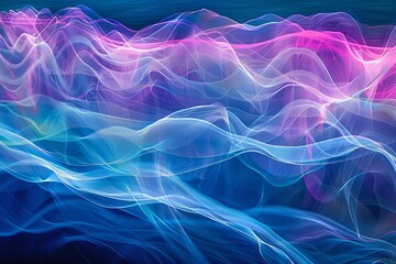 Obraz premium Vibrant waves of colorful light flow across a dark background, blending shades of blue, pink, and purple to create a tranquil and mesmerizing visual experience.