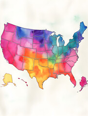 Watercolor painting of the United States map