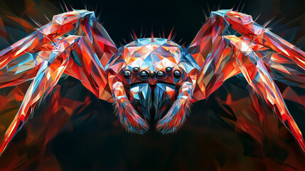 Geometric Crystal Spider with Iridescent Facets in Abstract Design