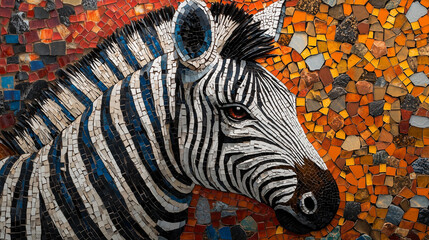 Mosaic Zebra Portrait in Vibrant Tile Art Design