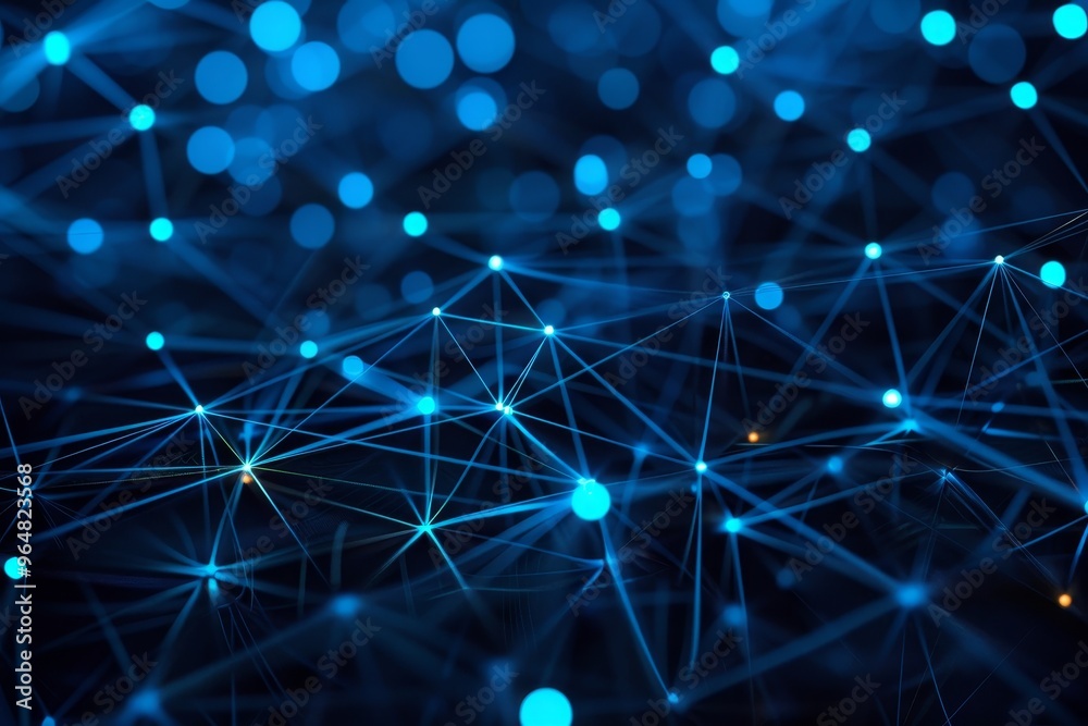 Poster a vibrant display of interconnected blue particles and light, illustrating technology's intricate ne