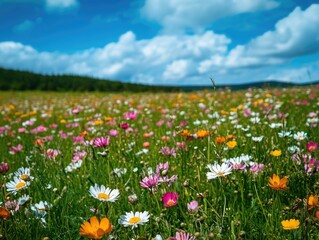 Obraz premium Field of Flowers with Blue Sky