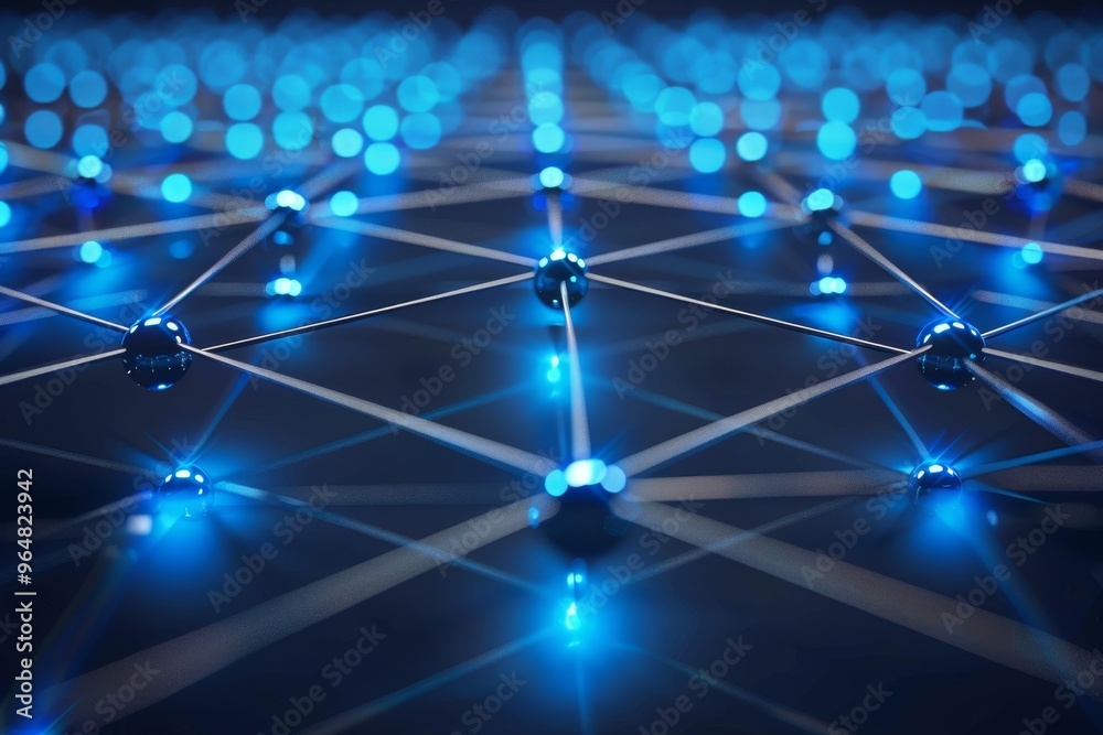 Poster the visualization captures illuminated blue nodes connected by thin lines, symbolizing a network of 