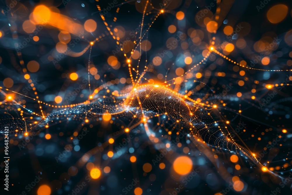 Poster interconnected glowing particles and lines create a vibrant network pattern, showcasing a captivatin
