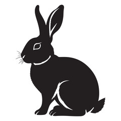 Silhouette rabbit or bunny animal black color, Rabbit sitting on the ground silhouette black color vector art illustration