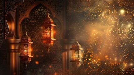 Ornate Lanterns in a Golden, Festive Setting
