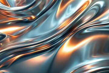 Obraz premium The artwork features dynamic waves of silver and orange hues, blending seamlessly to create a captivating display of movement and light, evoking a sense of fluidity.