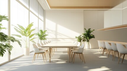 Modern Minimalist Meeting Room with Stylish Decor and 3D Sunlight Window