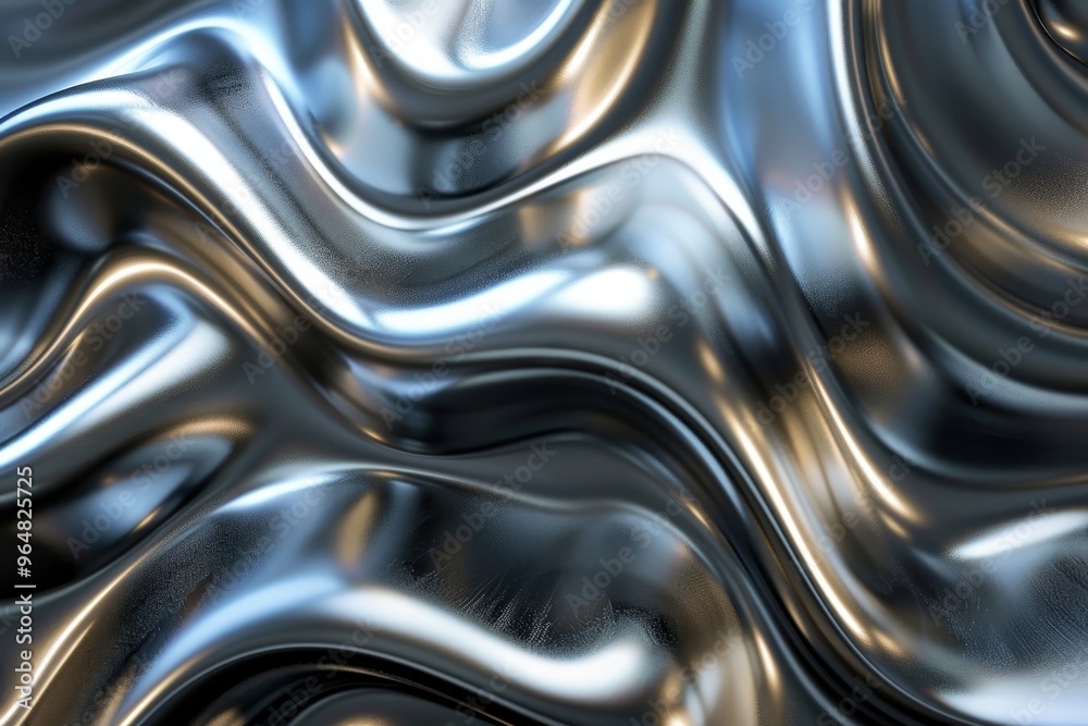 Poster a dynamic metallic surface captures swirling patterns and reflections, illuminated by soft light eff