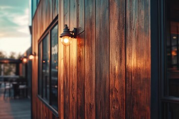 Obraz premium Cafe Facade Poster Design with Wooden Themes and Mockup Billboard