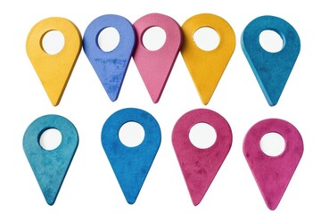 A selection of colorful pin markers arranged on a clean white surface, ideal for illustrating ideas or planning projects